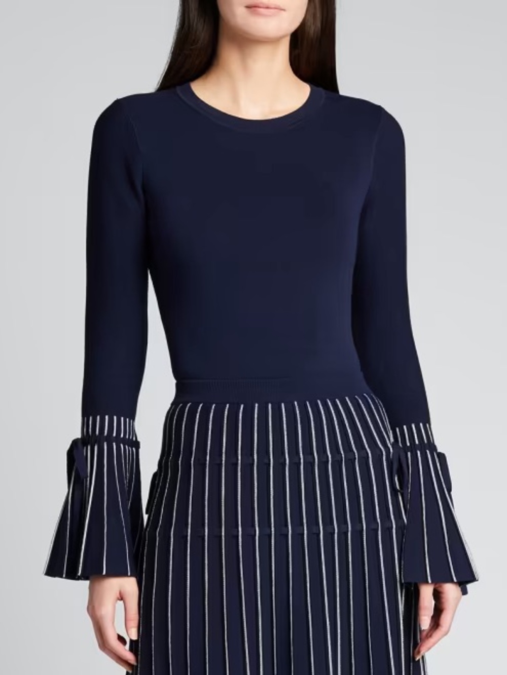 Jonathan Simkhai Iris Flare-Sleeve Top Blue Stripe Business Casual Women's Large